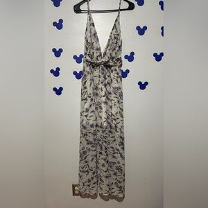 Elegant White and Purple Maxi Dress with Flowing Silhouette